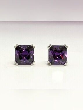 5.00 CTW Princess Cut Simulated Amethyst CZ Studs Solid 925 Sterling Silver